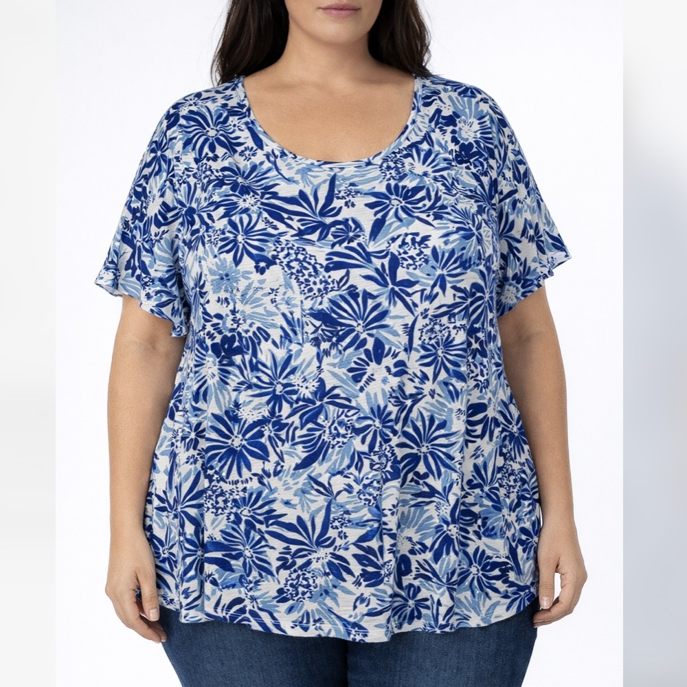 < Joie Plus Size Blue and White Floral Print Blouse >